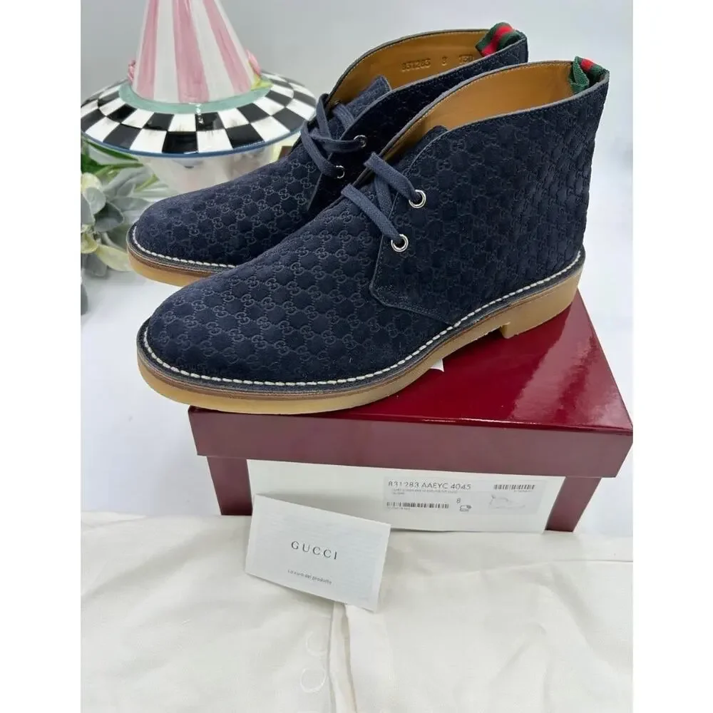 Men's Gucci MOREAU GG suede ankle boots size 8 fits 8.5 US made in Italy